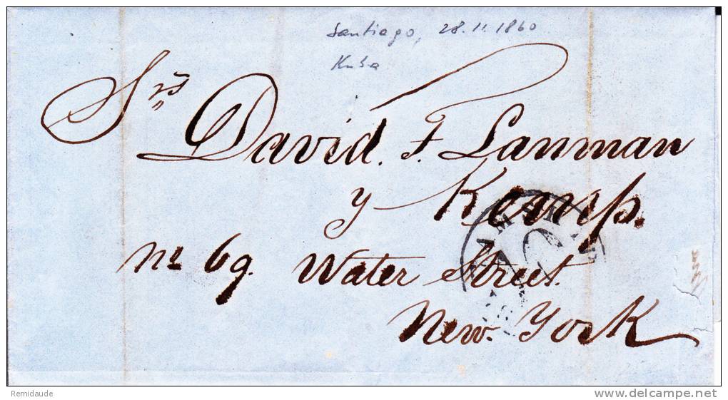 C UBA - 1860 - RARE LETTRE De SANTIAGO De CUBA Pour NEW-YORK  - RARE - Préphilatélie