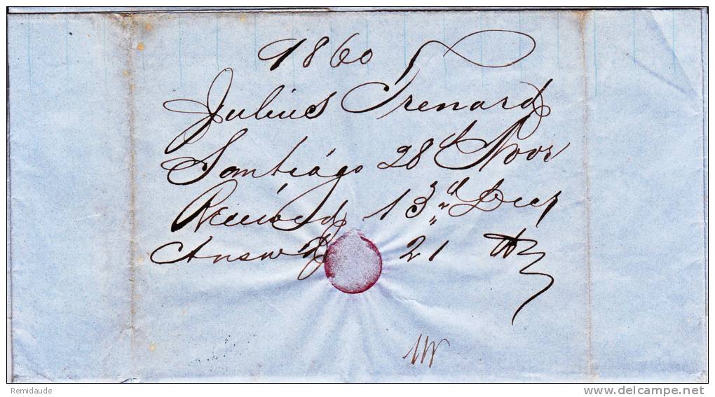 C UBA - 1860 - RARE LETTRE De SANTIAGO De CUBA Pour NEW-YORK  - RARE - Préphilatélie