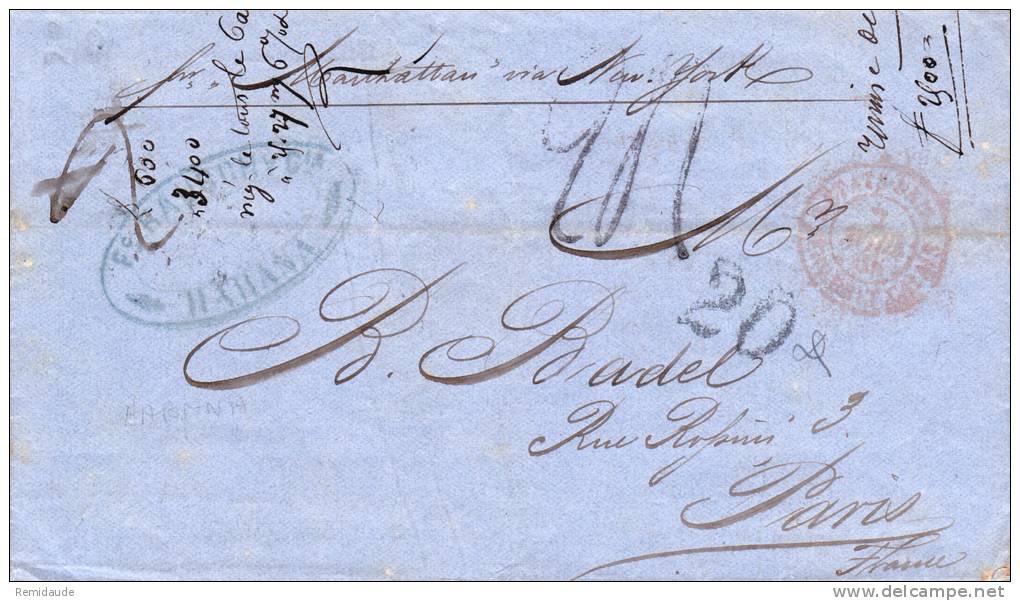 C UBA - 1866 - RARE LETTRE De HAVANA Pour PARIS Avec CACHET D'ENTREE "ETATS UNIS" - Prephilately