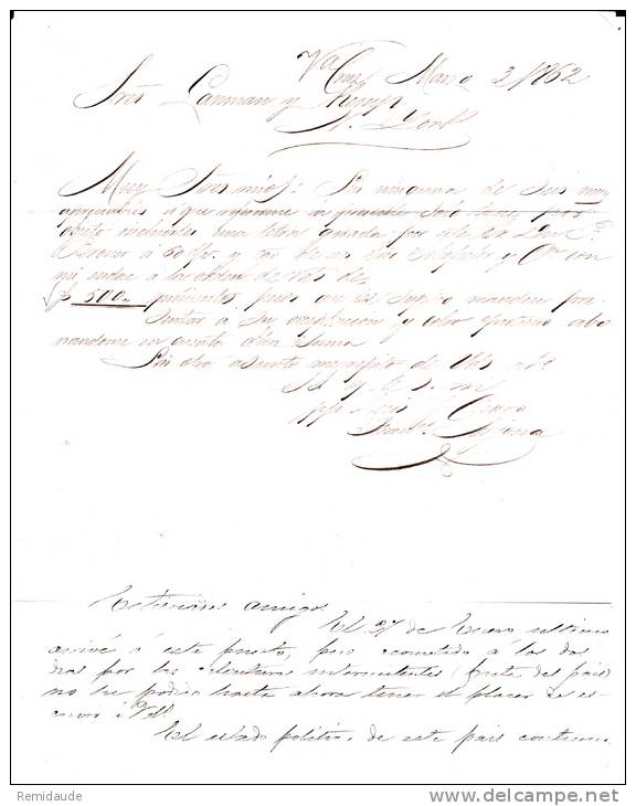 MEXIQUE - 1862 - RARE LETTRE De VERA CRUZ Pour NEW YORK Avec CACHET TAXE De PAQUEBOT "STEAMSHIP" - Mexique