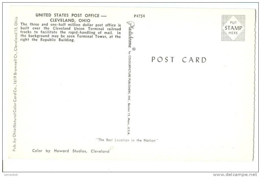 USA – United States, Post Office, Cleveland, Ohio, 1950s Unused Postcard [P8046] - Cleveland
