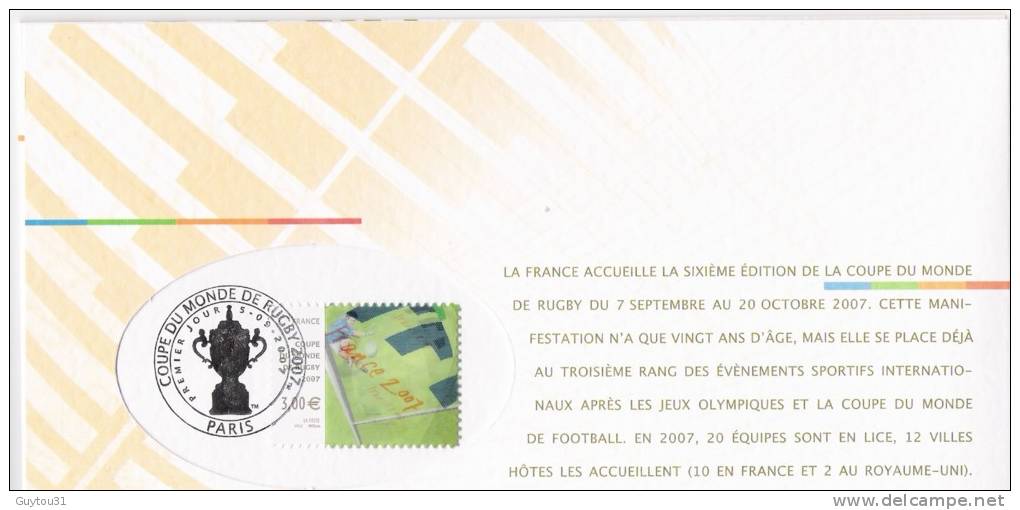 Bloc Souvenir 2007 : Coupe Du Monde De Rugby. Timbre Autoadhésif N°128 Dans Une Enveloppe. - Souvenir Blocks & Sheetlets