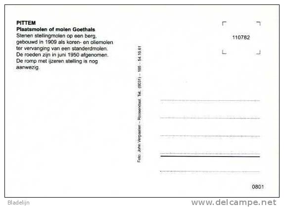 PITTEM (W.Vl.) - Molen/moulin - Historische Opname Van De Plaatsmolen Of Molen Goethals. Romp Inmiddels Afgebroken. - Pittem