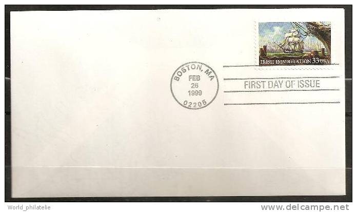 Etats Unis USA 1999 N° 2853 ** FDC, Premier Jour, Emigration Irlandaise, Emission Conjointe, New York, Navire, Tonneaux - 1991-2000