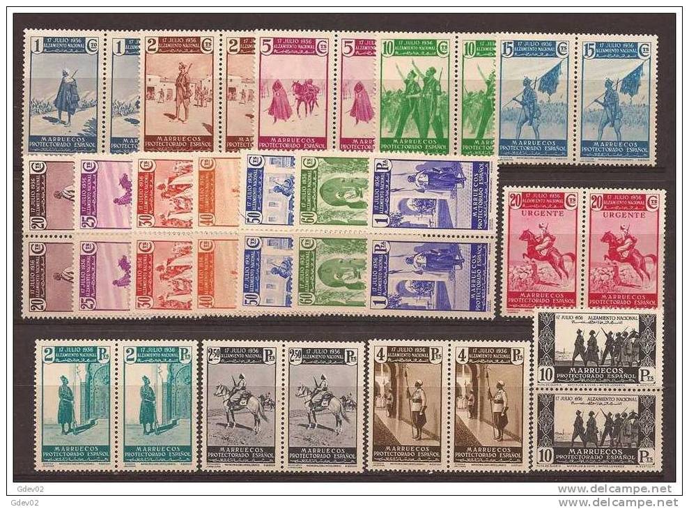 MA169STV-LFT3877TTOT.Maroc. Marocco MARRUECOS ESPAÑOL ALZAMIENTO NACIONAL 1937(Ed 169/85**) Sin Charnela LUJO PAREJ - Other (Earth)