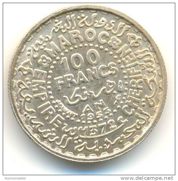 MOROCCO , 100 FRANCS AH 1372/  AD1953 - Marokko