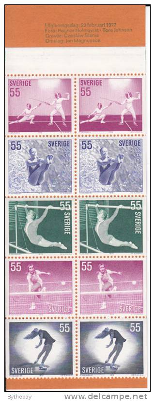 Sweden MNH Scott #918a Complete Booklet Women Athletes: Fencing, Diving, Gymnastics, Tennis, Figure Skating - 1951-80