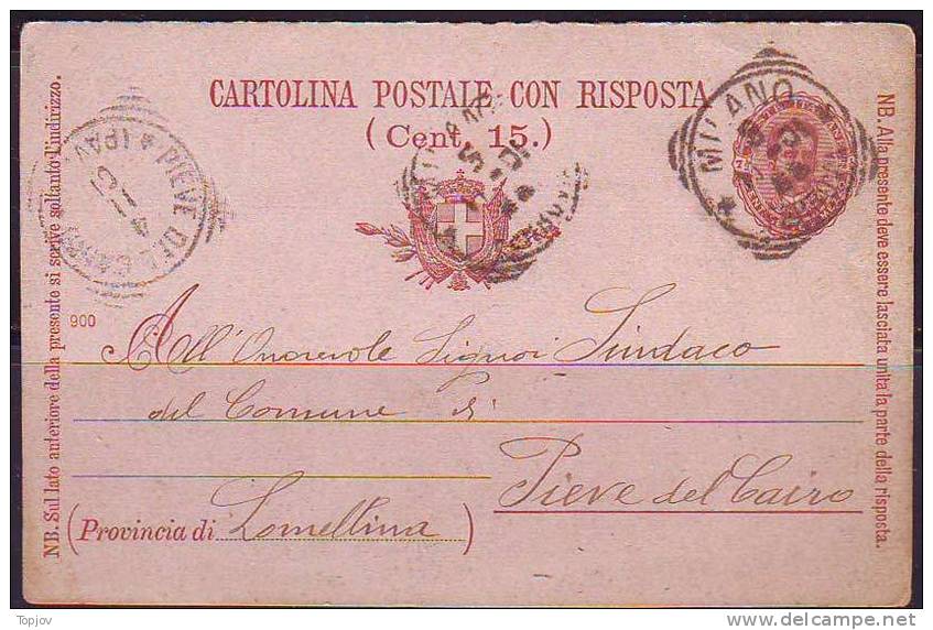 ITALIA - ITALY - UMBERTO  - RISPOSTA  7,50 C  - 900 - 1901 - Interi Postali