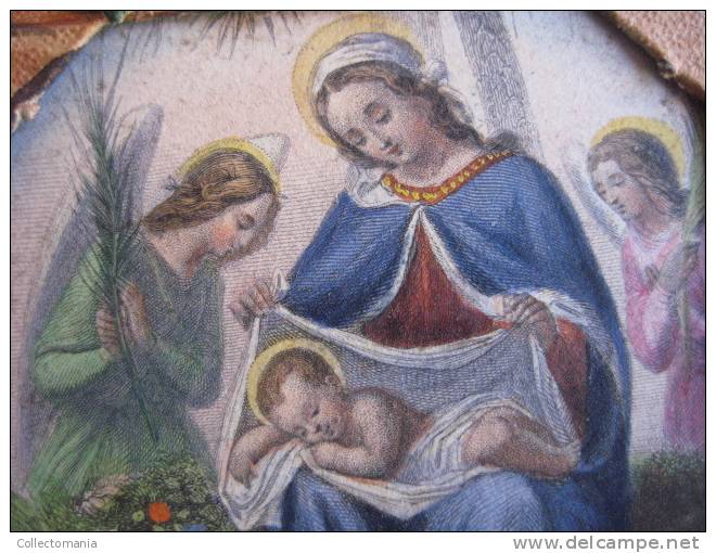 1840 Approx - Bouasse LEBEL - Kerststal Kribbe Stable Christ - Mechanical Opening + Hand Work And Coloring - Devotieprenten