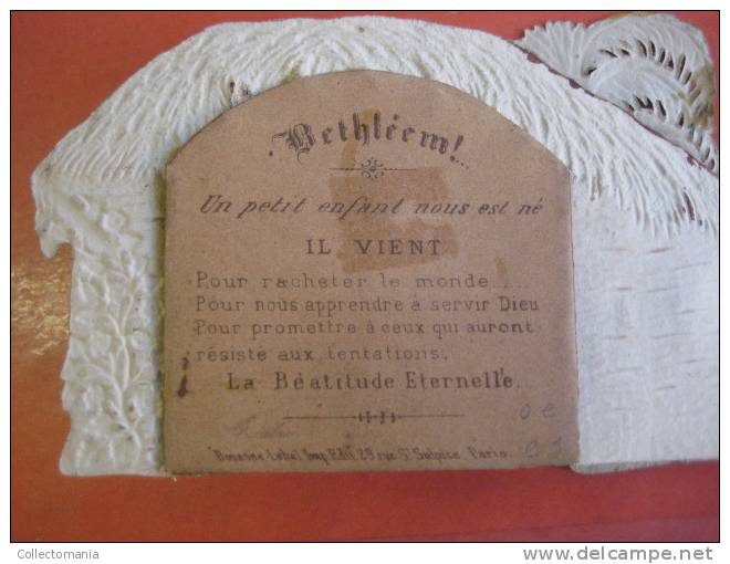 1840 approx - Bouasse LEBEL - Kerststal kribbe Stable Christ - mechanical opening + hand work and coloring