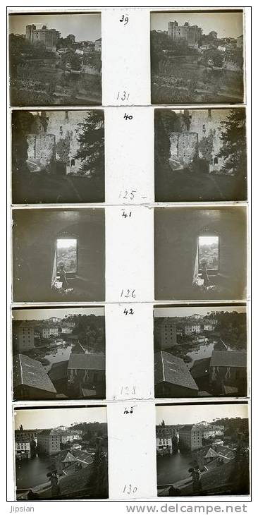 5  plaques de verre stéréo du 44 Clisson en 1907 le Château différentes vues toutes légendées  B7-6