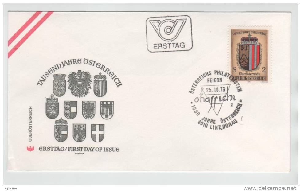 Austria FDC 25-10-1976 Coat Of Arms Austria 1000 Years Linz - Covers