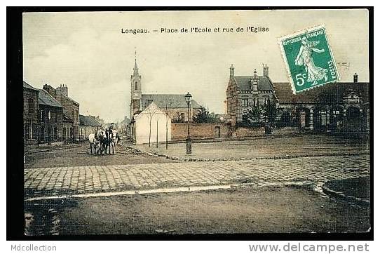 52 LONGEAU   / Place De L'école Et Rue De L'église /  BELLE CARTE COULEUR TOILEE - Le Vallinot Longeau Percey