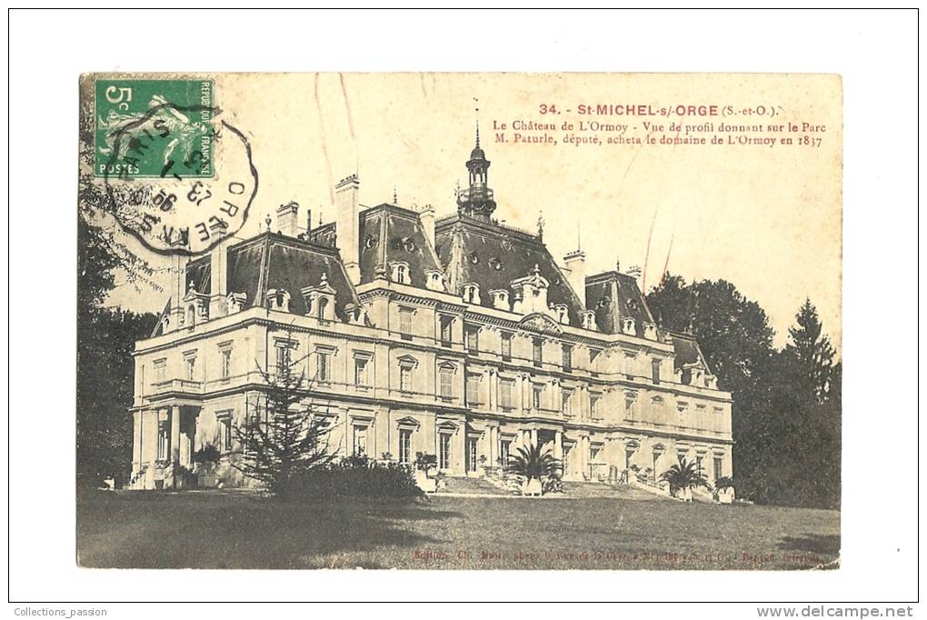 Cp, 91, St-Michel-sur-Orge, Le Château De L'Ormoy, Voyagée 1913 - Saint Michel Sur Orge