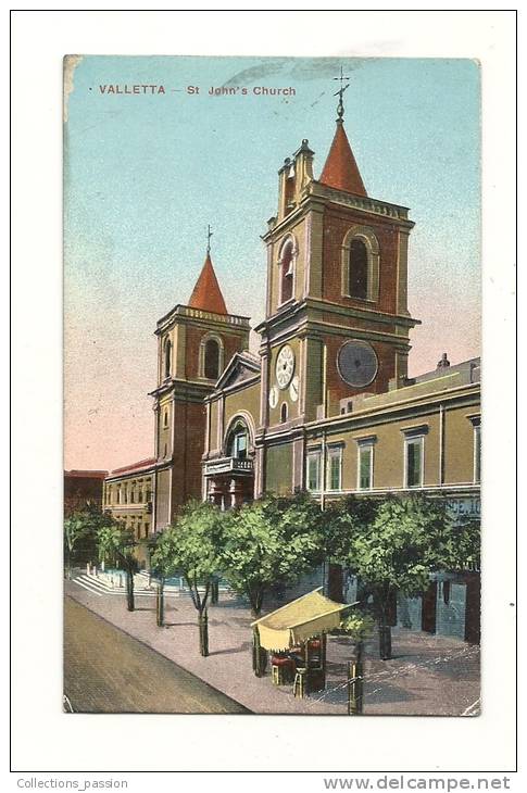 Cp, Malte, Valetta, St-Johns's Church, écrite 1915 - Malta
