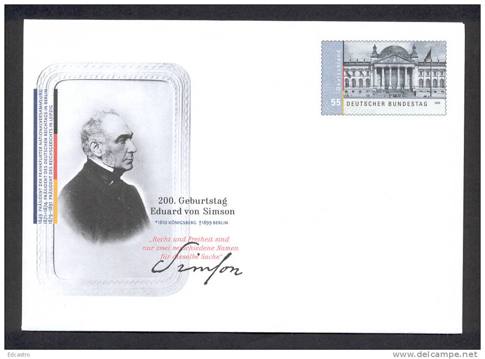 4.- GERMANY 2008. POSTAL STATIONERY. 200 ANNIVERSARY OF EDUARD VON SIMSON 1810-1899 - Andere & Zonder Classificatie