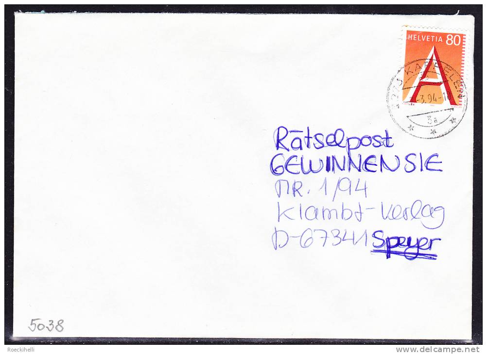 7.3.1994  -  Bedarfsbeleg, Gelaufen Von Kappelen Nach Speyer / D  -  Siehe Scans  (ch 5038) - Storia Postale