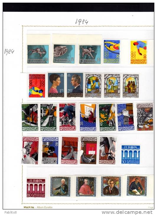 LIECHTENSTEIN 1984  FULL YEAR  ANNATA COMPLETA MNH - Vollständige Jahrgänge