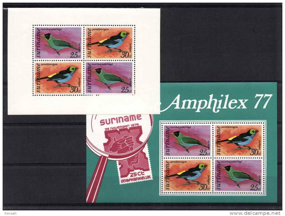 Surinam 1977 Mi. Block BF 73 MNH, 2 Blocks, Paradise Tanager, Sugar Bird, Fauna - Surinam