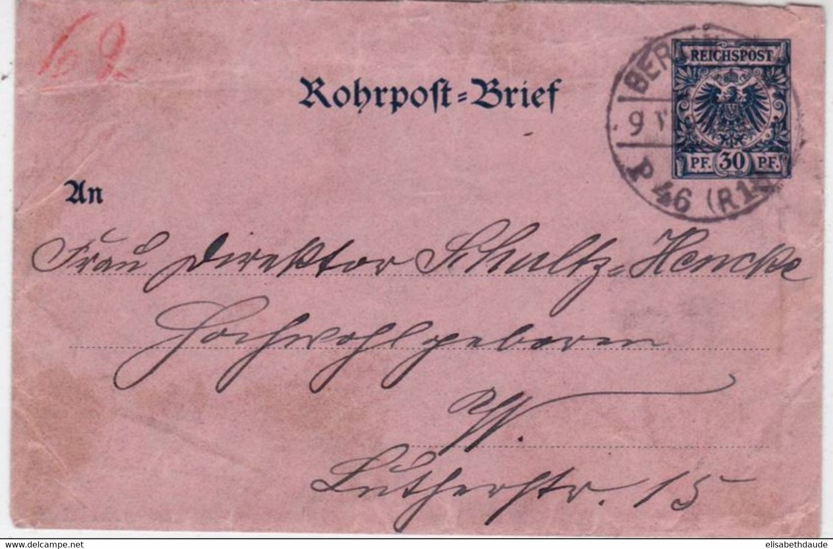 REICH - 1898 - ENVELOPPE ENTIER POSTAL PNEUMATIQUE (ROHRPOST) De BERLIN P46 Pour BERLIN P62 - Briefe