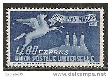 S. Marino 1950 - N. 22 - Pegaso £ 80 Azzurro - MNH** - Francobolli Per Espresso