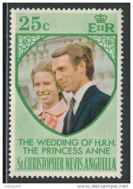 St. Christopher Nevis Anguilla 1973 Mi 266 ** H.R.H. Princess Anne + Mark Phillips - Wedding / Hochzeit : 14-11-1973 - St.Christopher-Nevis-Anguilla (...-1980)