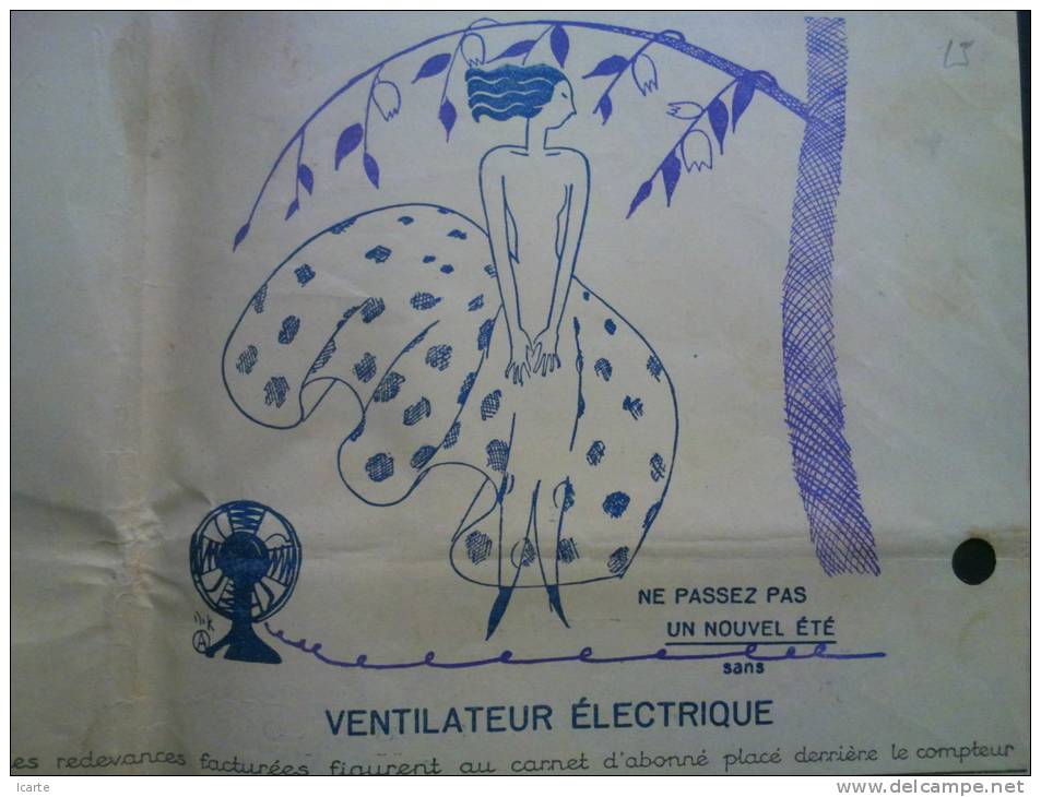 Facture Cie Parisienne Electricité Charonne 1934 Belle Illustration Ventilateur - Electricity & Gas