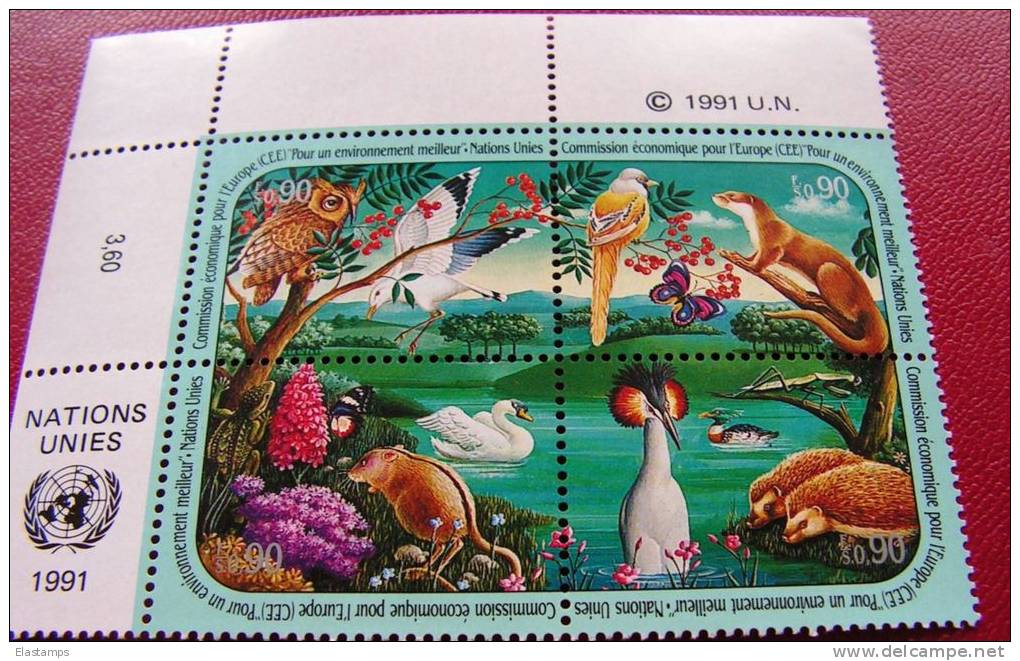 ==UNO Genf 4BLOCK 1991 194-197 ** MNH Michel &euro; 9,00 Birds Flora Fauna - Blocs-feuillets