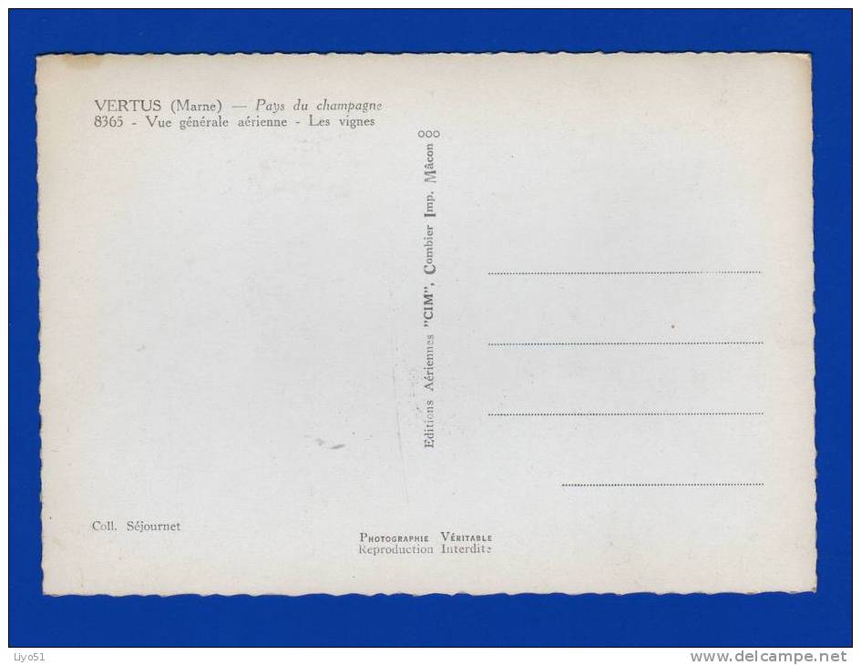 Vertus  Marne  Vue Générale Aérienne , Les Vignes      Gde Dentelée : N&b . Bon état , Une Rousseur Traversante - Vertus