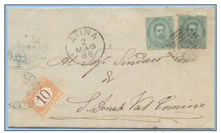 1886 SEGNATASSE C.10 (SASSONE 6 E.30 SCIOLTO) SU PIEGO CON EFFIGIE C.5x2 (UNO DIFETTOSO) DA A...VEDI DESCRIZIONE(DC3824) - Poststempel