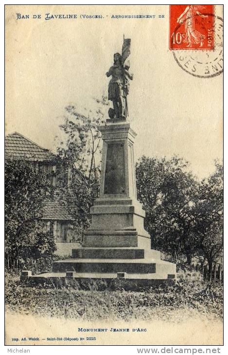 CPA   88   BAN-DE-LAVELINE---MONUMENT JEANNE D'ARC---1909 - Autres & Non Classés