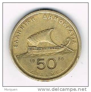 Moneda De 50 Dracmas, GRECIA 1986. Homero - Grecia