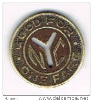 Moneda NEW YORK, One Fare. Transit Authority. Token. Jeton - Firma's