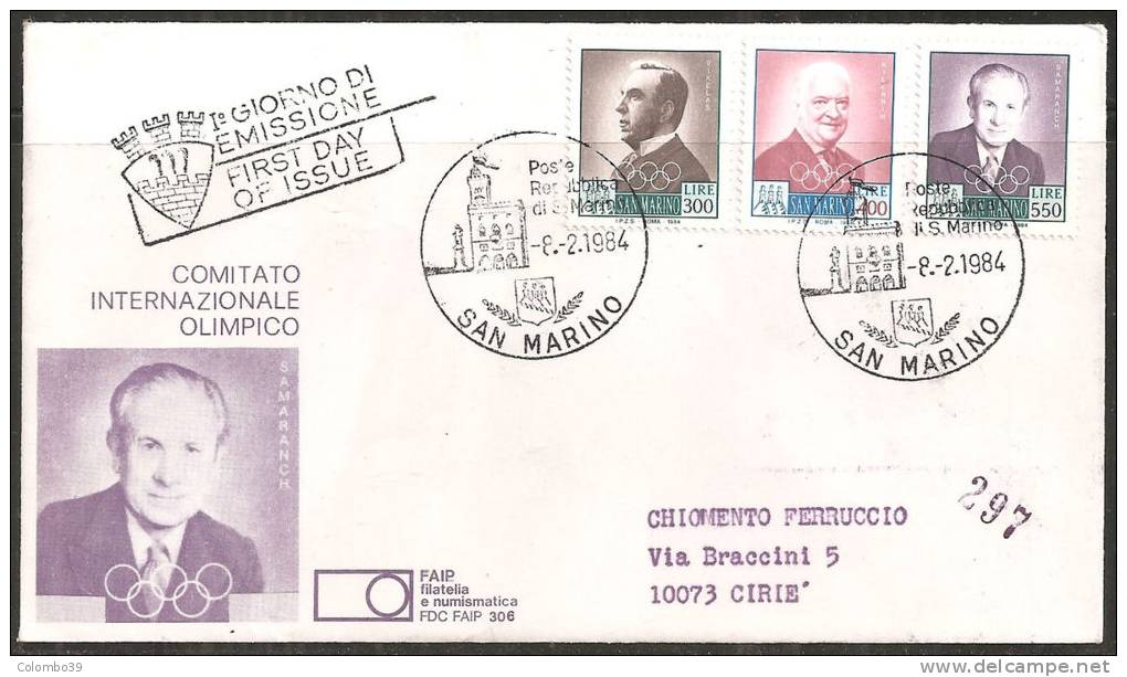 S. Marino 1984- FDC 1132-34 - Preolimpica - Viaggiata - FDC