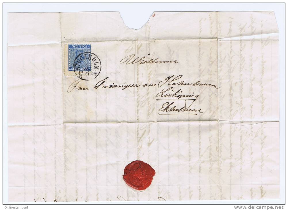 Sweden Folded Cover 1864 Stockholms Linköping Mi Nr 9 , Wax Sealed - Briefe U. Dokumente