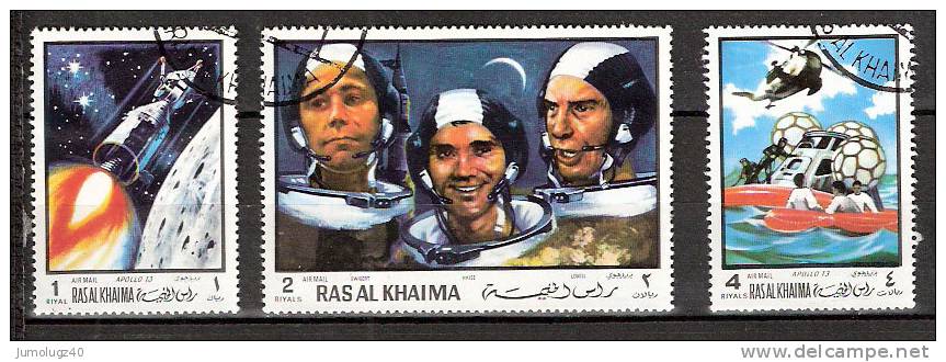 Timbre Emirats (Ras Al-Khaima) 1972 Y&T N°PA64 Oblitéré. Les 3 Timbres Du Triptyque Apollo 13 - Ras Al-Khaimah