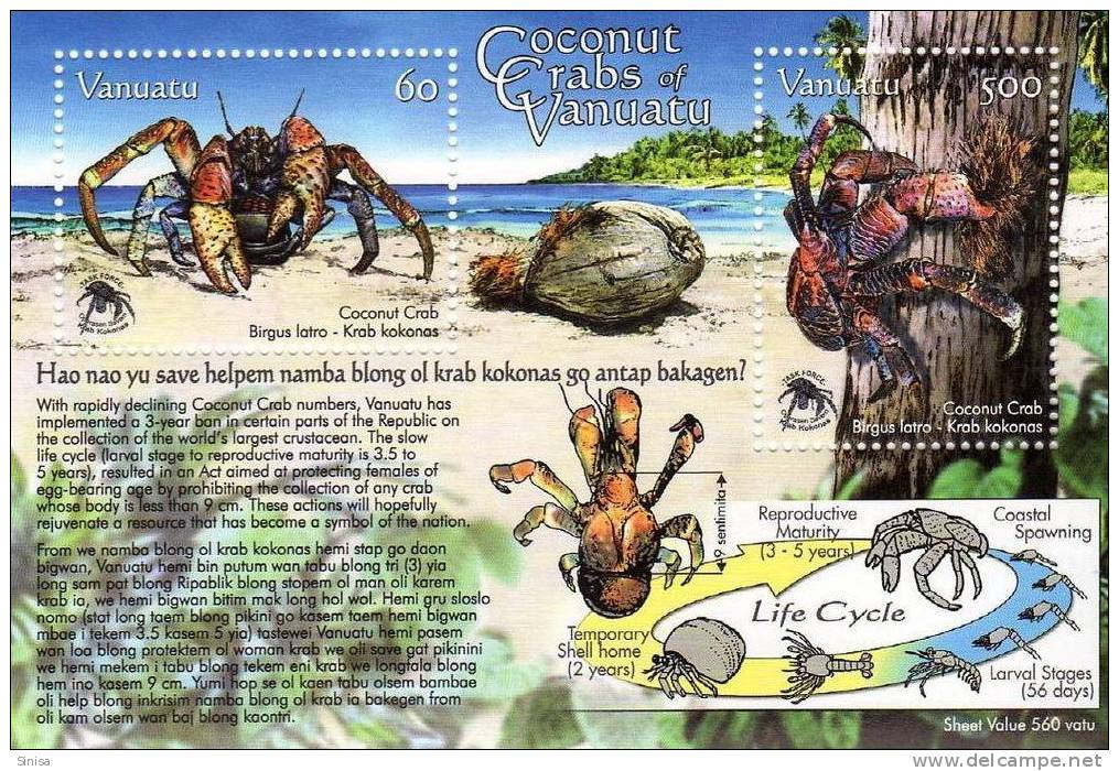 Vanuatu / Ocean Animals / Coconut Crabs - Vanuatu (1980-...)
