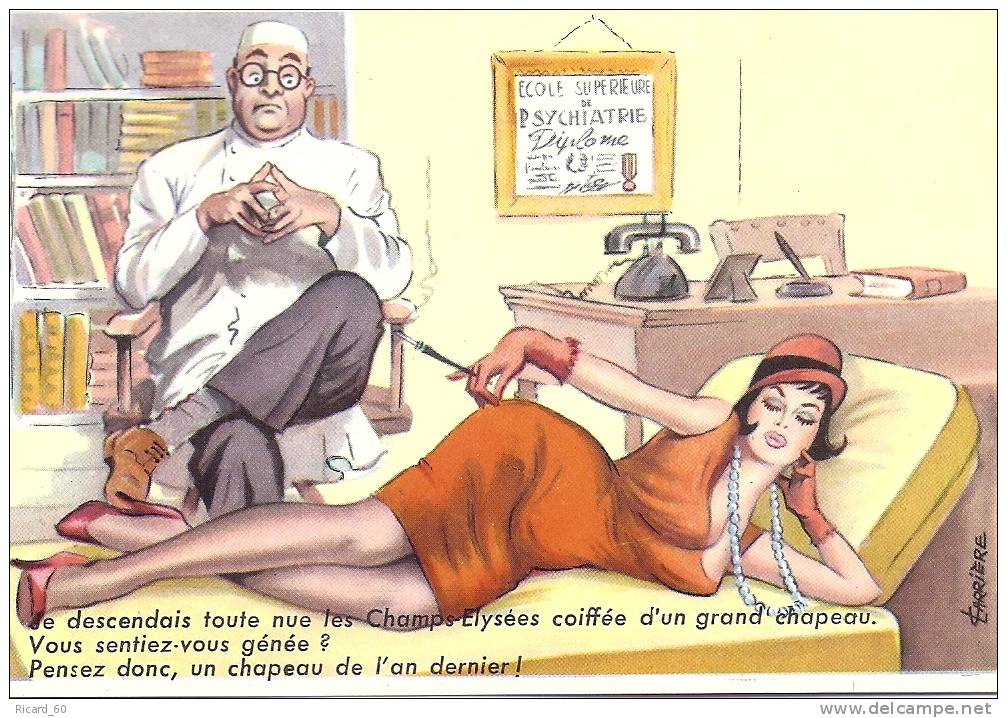 Cpsm,illustrateur Louis Carrière, Pin-up Chez Le Psychiatre - Carrière, Louis