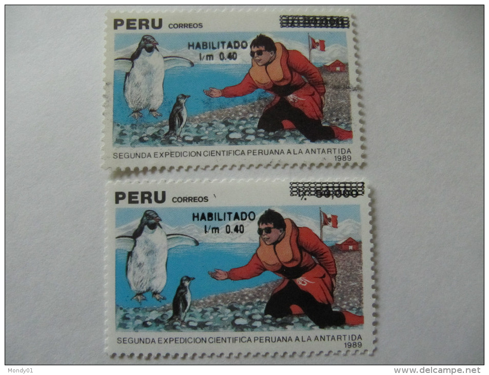 7-217 Manchot Penguin Perou Peru Surcharge Variété Zuidpool Antarktis Südpol Antártico El Polo Sur Antartico Sud TAAF - Behoud Van De Poolgebieden En Gletsjers