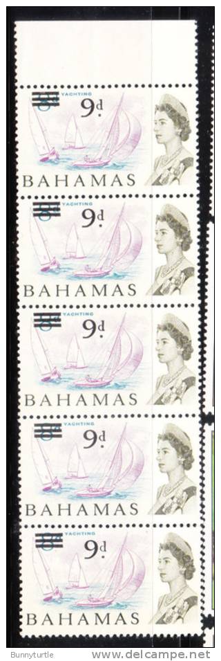 Bahamas 1965 Surcharged 9p On 8p Blk Of 5 MNH - 1963-1973 Autonomía Interna