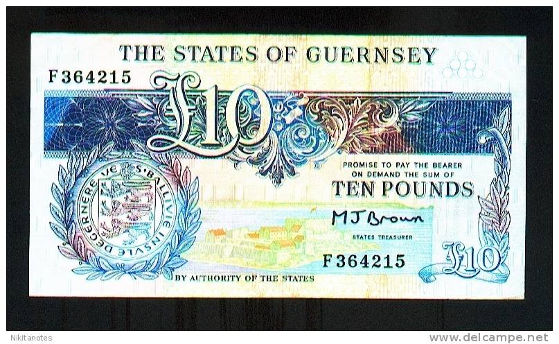 GUERNSEY 10 POUNDS (1991-95) PICK # 54a VF. - Guernsey