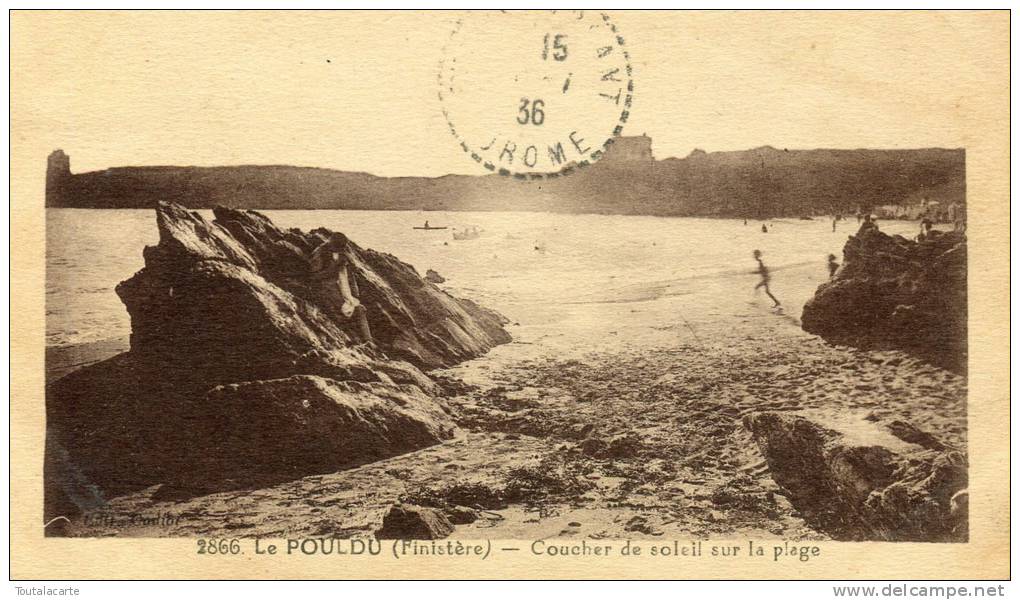 CPA 29 LE POULDU COUCHER DE SOLEIL SUR LA PLAGE 1936 - Le Pouldu