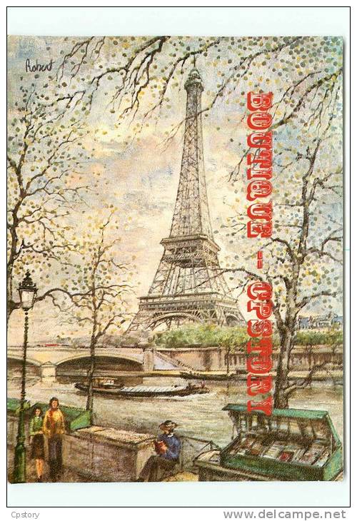 PENICHES - Batellerie Marinier Peniche Et Tour Eiffel - Bouquiniste Marchand - Carte Aquarellée De Robert - Dos Scané - Hausboote