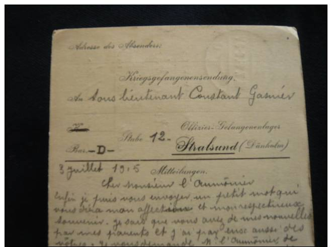 CPA 1915 CAMP STRALSUND ALLEMAGNE FRANCHISE MILITAIRE - Guerre 1914-18