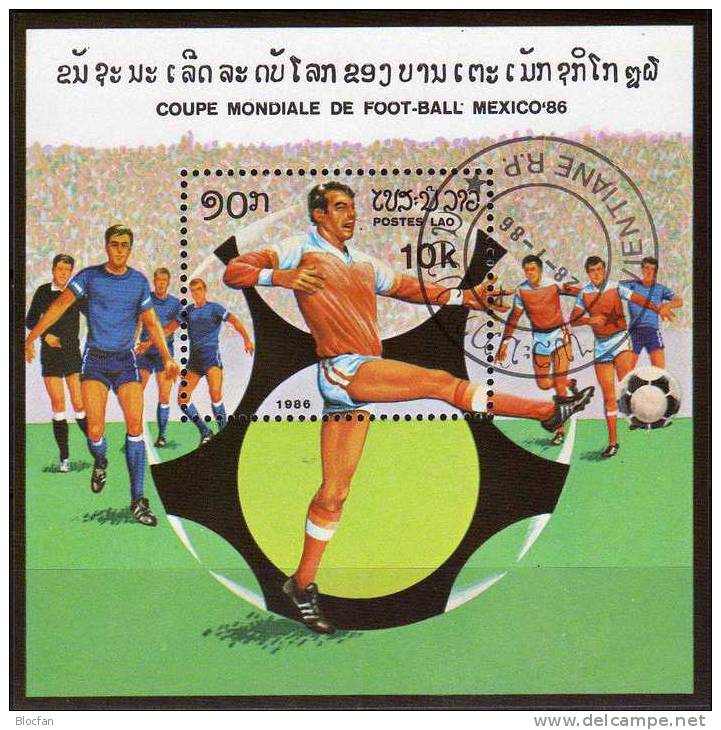 Fussball WM Mexiko 1986 Spiel-Szene Laos Block 109 O 2€ Spielfeld Goal-keeper Football Bloc Soccer Sheet Fogli Bf Of Lao - 1986 – Messico