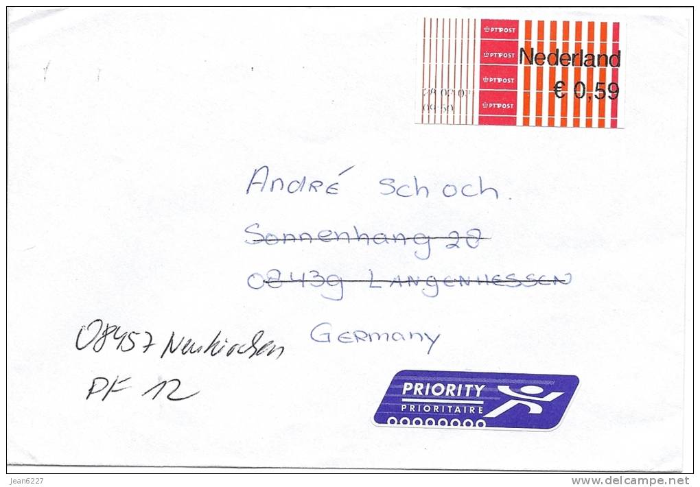 Lettre Des Pays-Bas Vers L´Allemagne, Avec ATM, Oblitération Rotterdam 28.II.03 Au Verso - Lettres & Documents