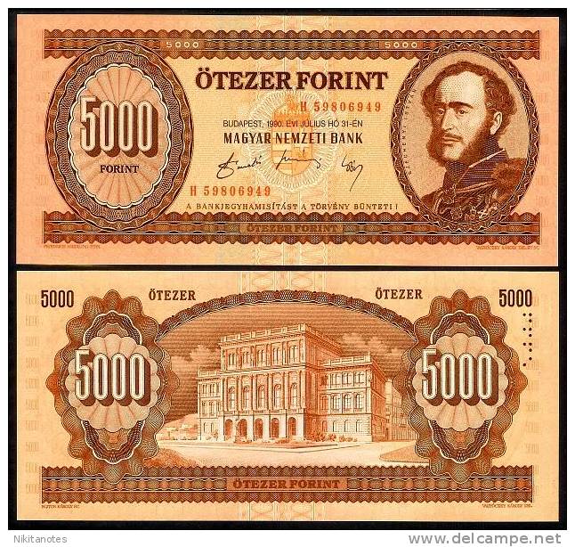 HUNGARY 5000 FORINT 1990 P177a UNCIRCULATED - Andere & Zonder Classificatie