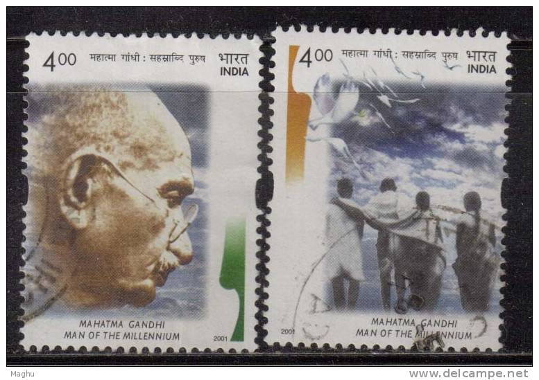 India Used 2001, Set Of 2, Gandhi - Gebraucht