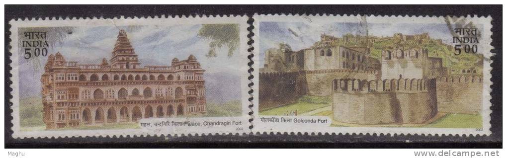 India Used 2002, Set Of 2, Forts Of Andra Pradesh, Fort - Gebraucht