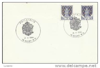 Cachet à Date Gd Format Philatélie Niort Sur Timbres YT 1351A Blason De Niort - Cachets Commémoratifs